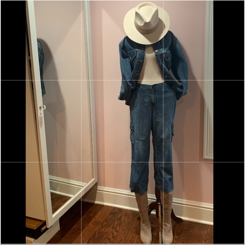 RALPH LAUREN LAUREN VINTAGE CARGO FALRE WIDE-LEG JEANS SIZE 10 SOFT 100% COTTON - Picture 1 of 7